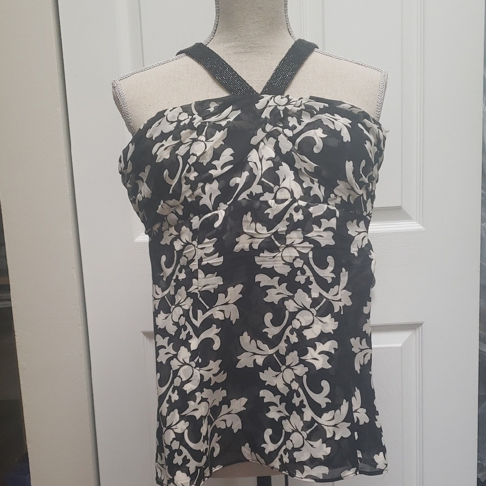 White House Black Market Embellished Bustier Tank Top in Cream